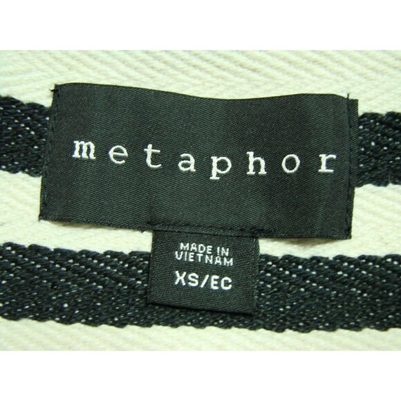 Metaphor Open Front Blazer Jacket XS Raw Hem Black White Striped Pockets Lined - Picture 8 of 12